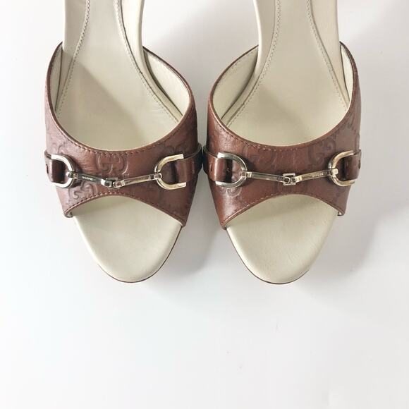 Gucci Retro Vintage Horsebit Monogram Leather Slip On Mules Slides Sandals 36 - Picture 4 of 13